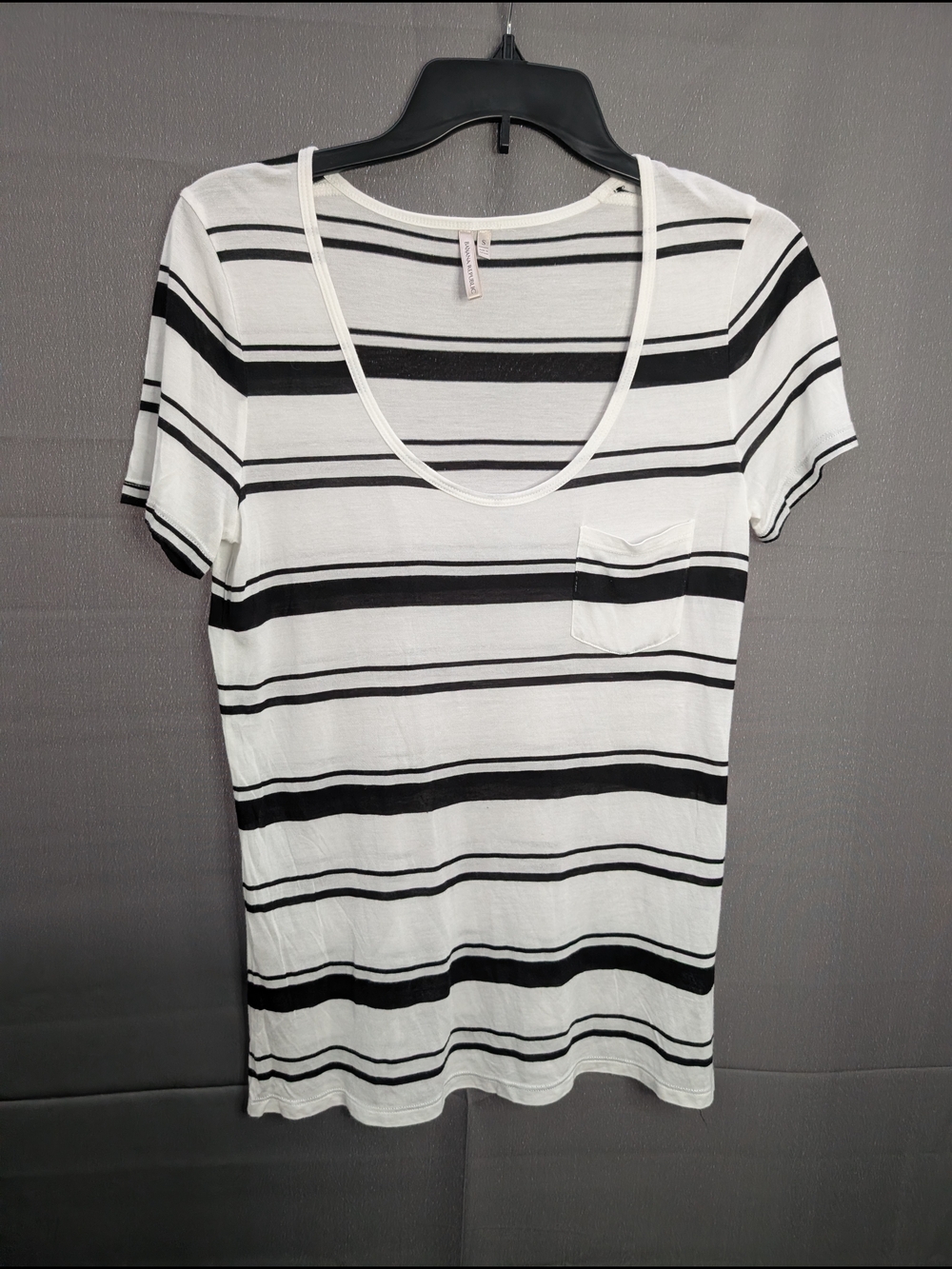 Banana Republic Black & White Striped Scoop Neck Tee